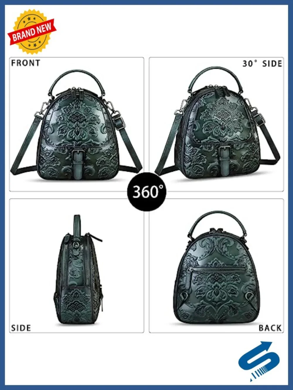 Genuine Leather Satchel Crossbody Handbag Convertible Backpack 4 Ways to Wear
